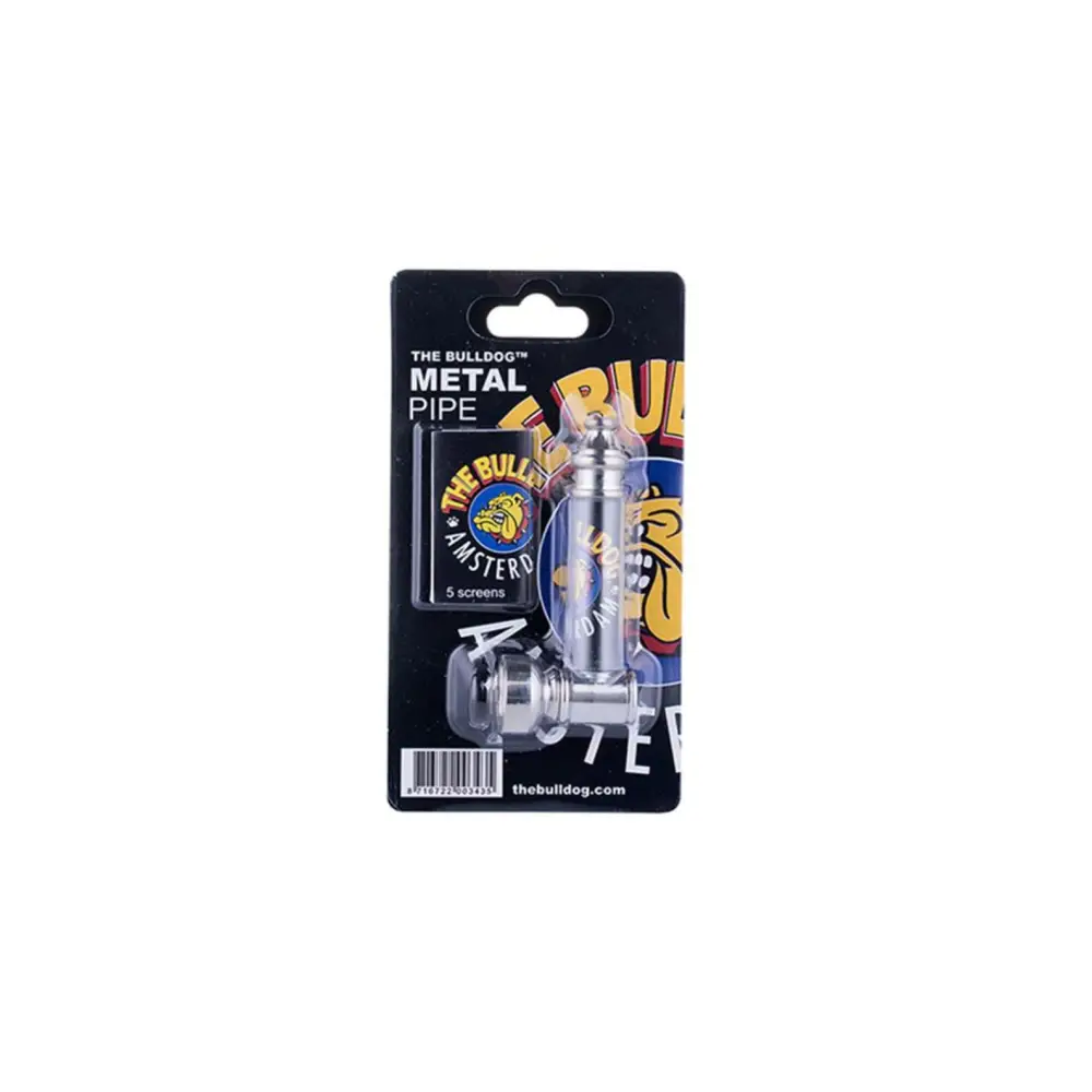 Bulldog Metallpfeife + Siebe silberne Headshop Pfeife im Blister